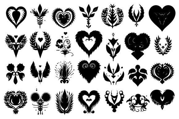 Download Black Silhouettes of Hearts Vector - Premium Bundle